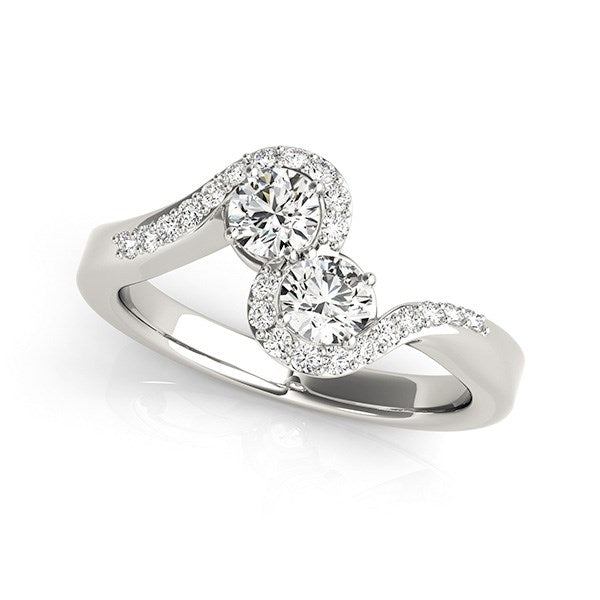 Bague à deux diamants de style bande incurvée en or blanc 14 carats (5/8 carat au total)