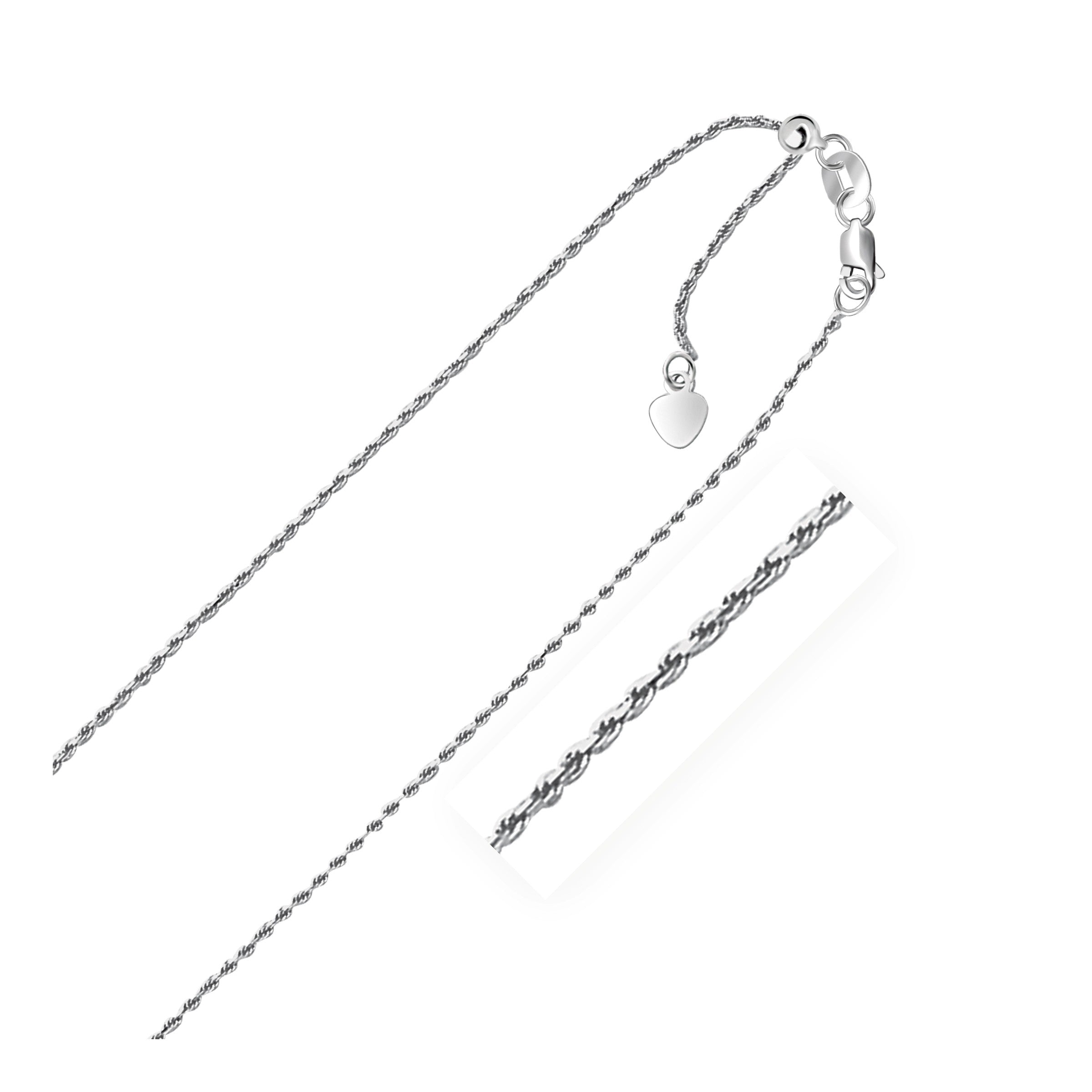 Chaîne de corde réglable en or blanc 14 carats 1,0 mm