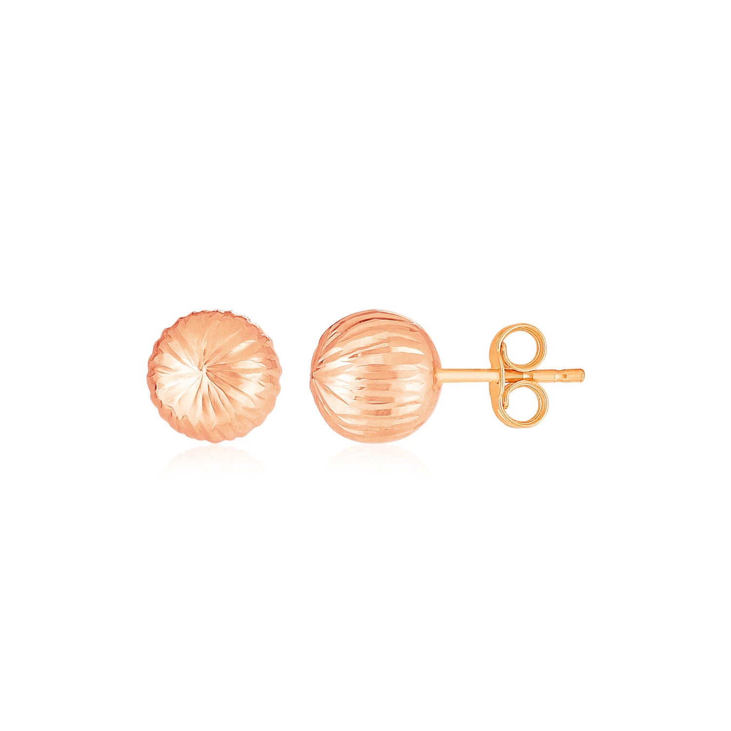 Boucles d'oreilles boule en or rose 14 carats avec texture linéaire