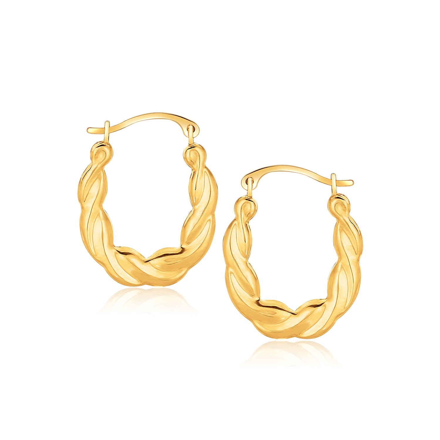 Boucles d'oreilles créoles torsadées ovales en or jaune 10 carats