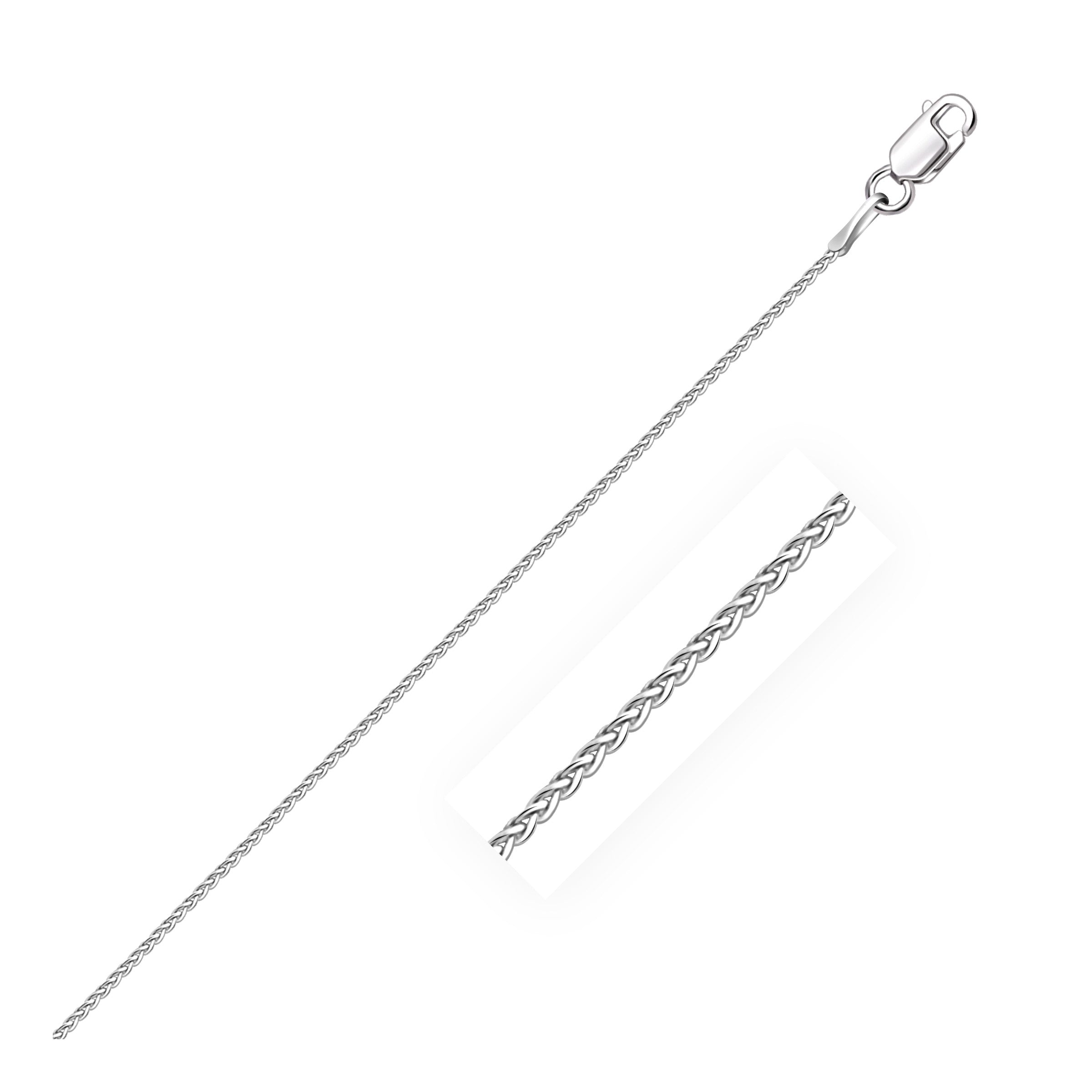 Chaîne de blé ronde taillée en diamant en or blanc 14 carats 1,0 mm