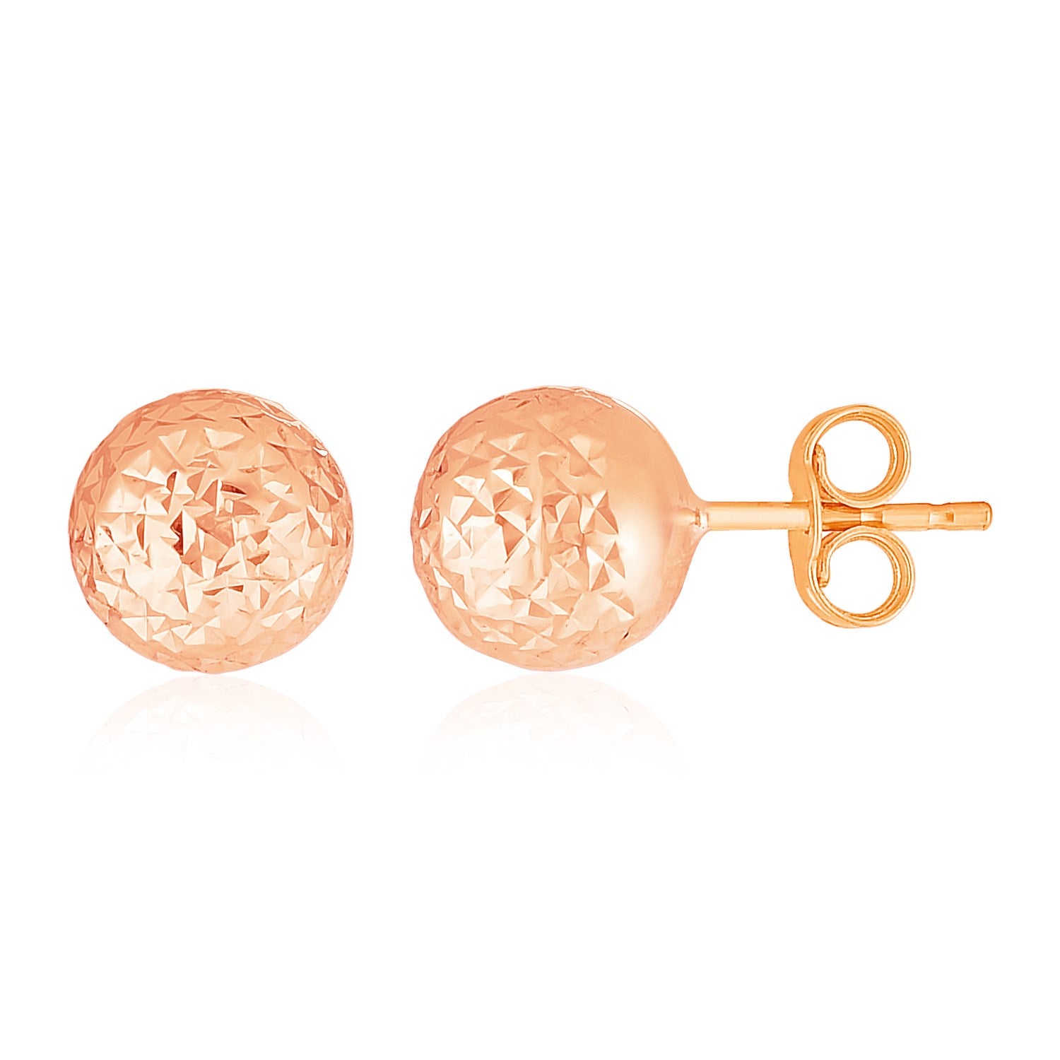 Boucles d'oreilles boule en or rose 14 carats avec texture taillée en cristal