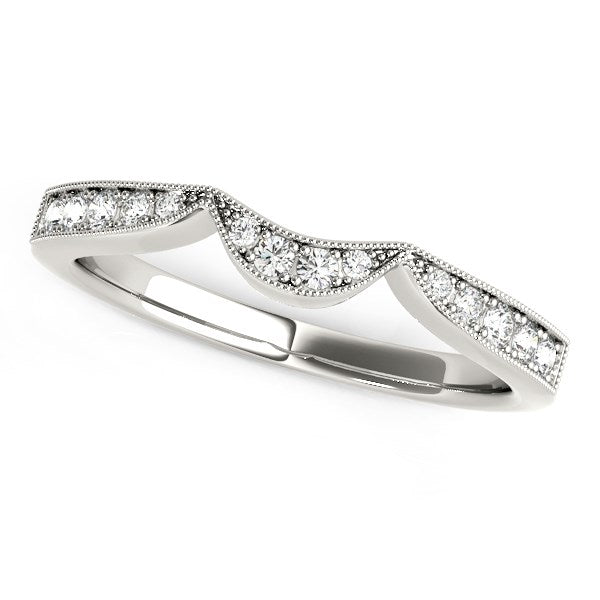 Bague de mariage incurvée en or blanc 14 carats avec diamants milgrainés (1/6 carat au total)