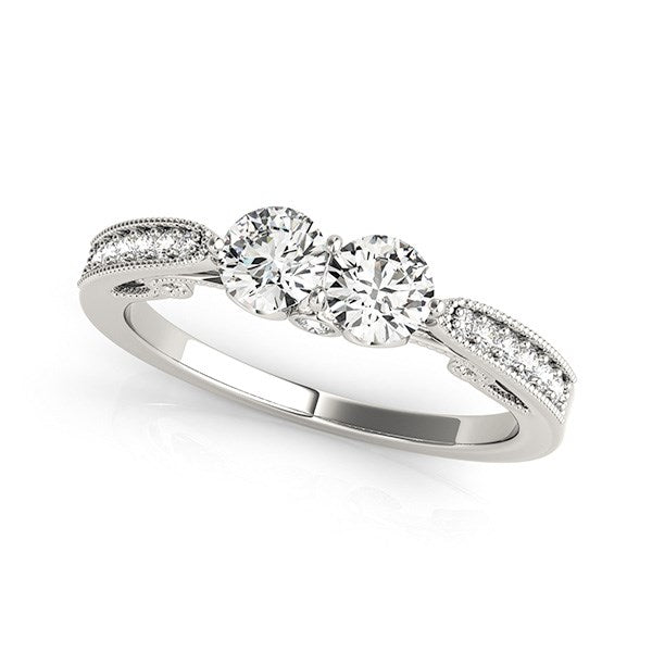 Anillo de dos diamantes con diseño milgrain en oro blanco de 14 k (3/4 quilates)
