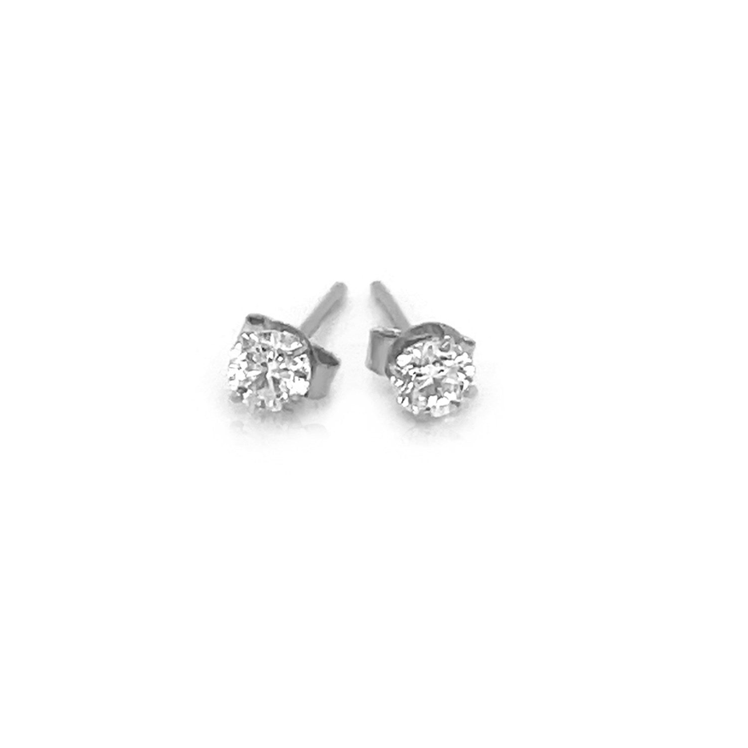 Boucles d'oreilles à tige en or blanc 14 carats avec zircones cubiques blanches à facettes de 3 mm