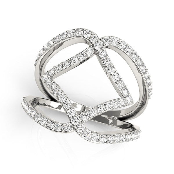 Bague double bande en or blanc 14 carats avec diamants entrelacés (3/4 carat au total)