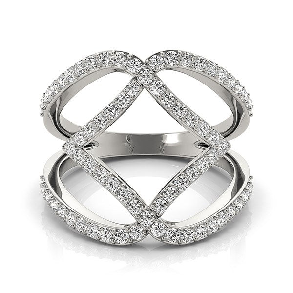 Bague double bande en or blanc 14 carats avec diamants entrelacés (3/4 carat au total)