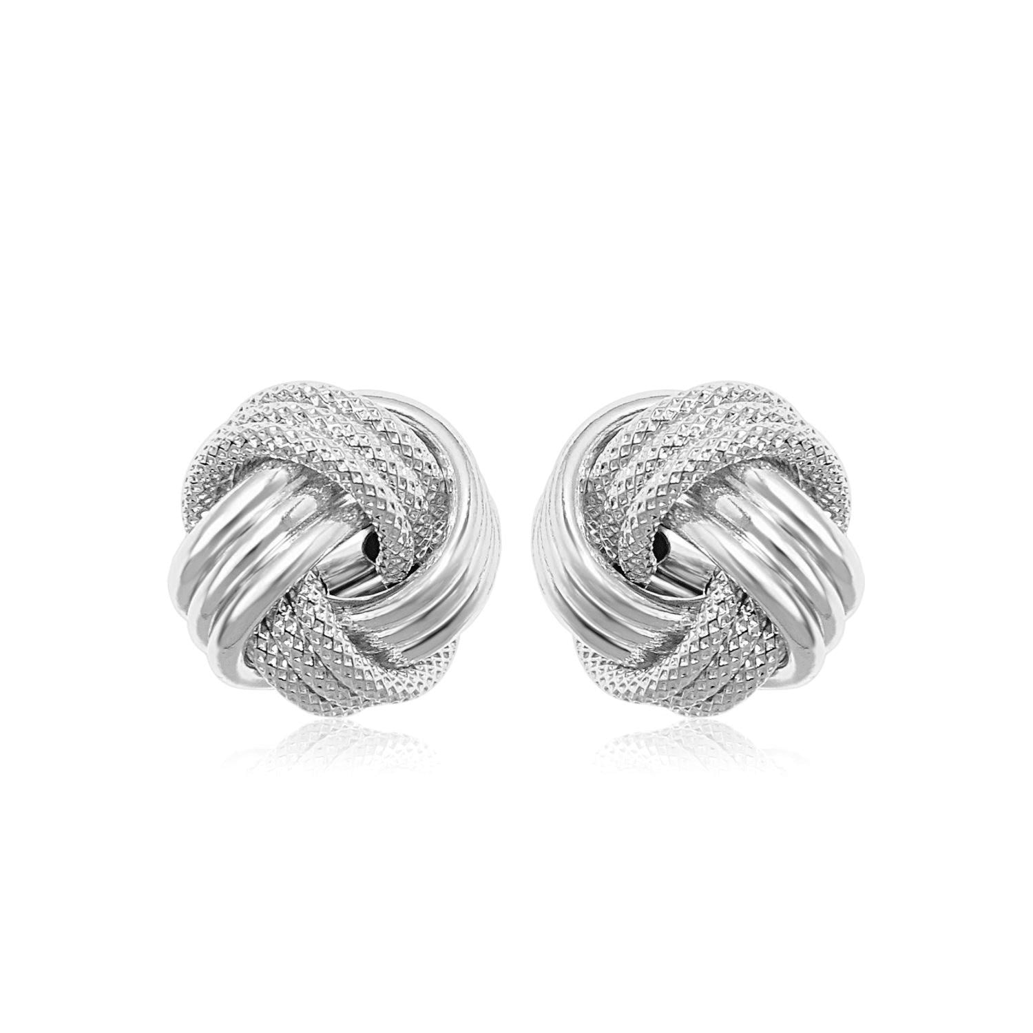 14k White Gold Love Knot with Ridge Texture Earrings