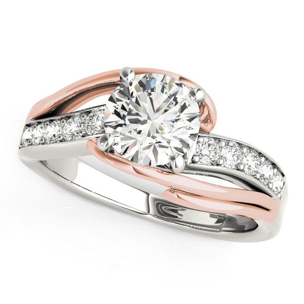 Bague de fiançailles en diamant à tige contournée en or blanc et rose 14 carats (1 1/8 carat au total)