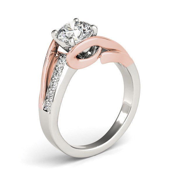 Bague de fiançailles en diamant à tige contournée en or blanc et rose 14 carats (1 1/8 carat au total)