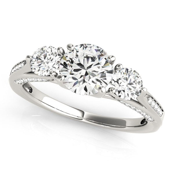 Bague de fiançailles en or blanc 14 carats avec 3 diamants ronds de style pierre (1 3/4 carat au total)