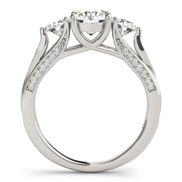 Bague de fiançailles en or blanc 14 carats avec 3 diamants ronds de style pierre (1 3/4 carat au total)