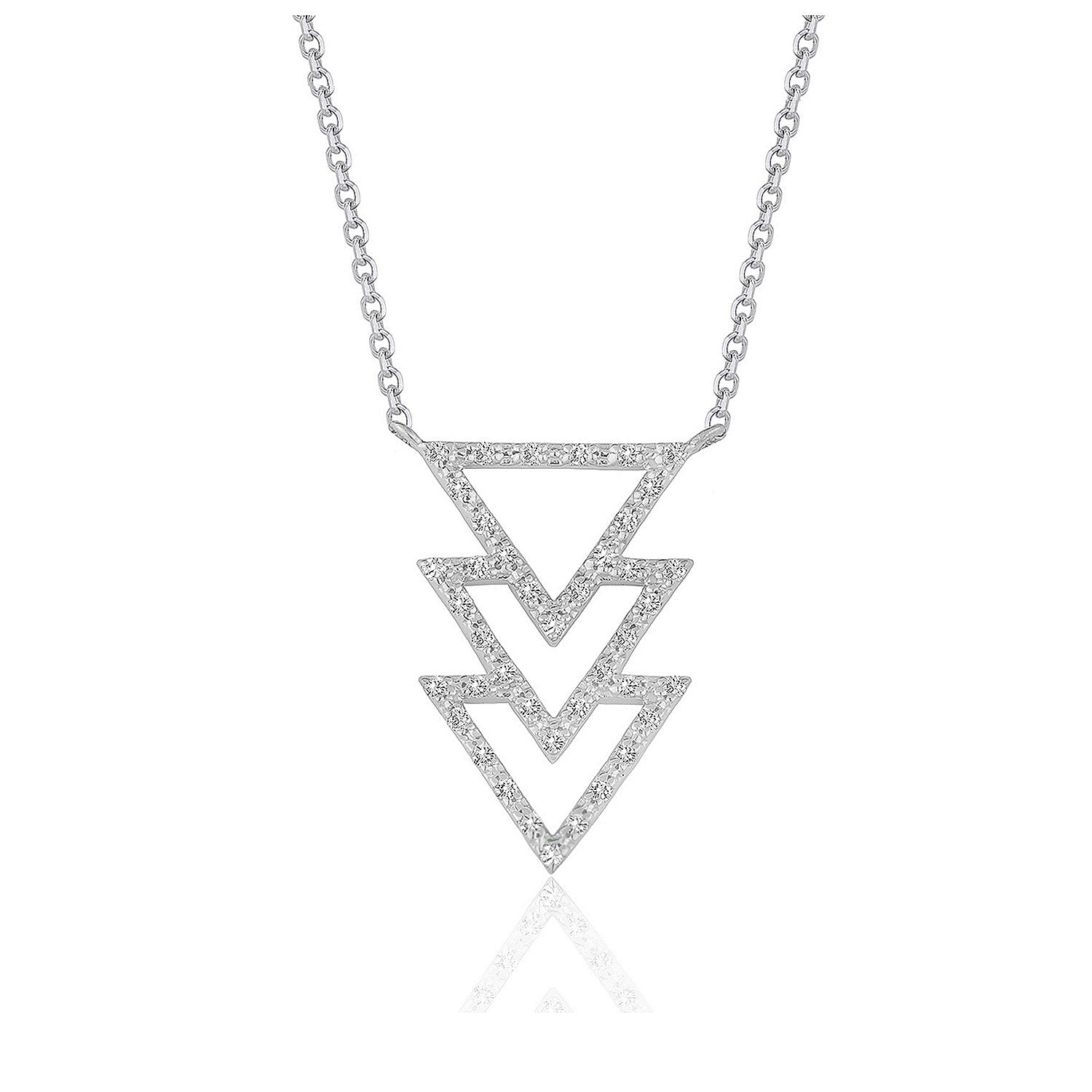 Colgante de triple triángulo con diamantes en oro blanco de 14 k (1/5 quilates)