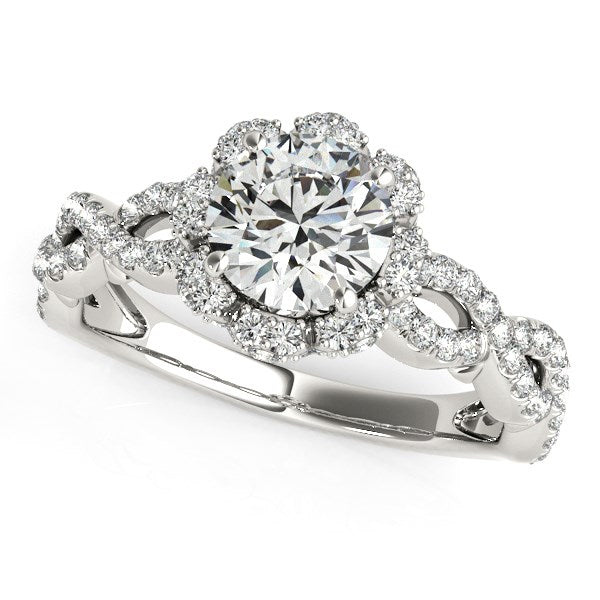 Bague de fiançailles en or blanc 14 carats avec diamant à tige fendue et motif floral (1 5/8 carat au total)