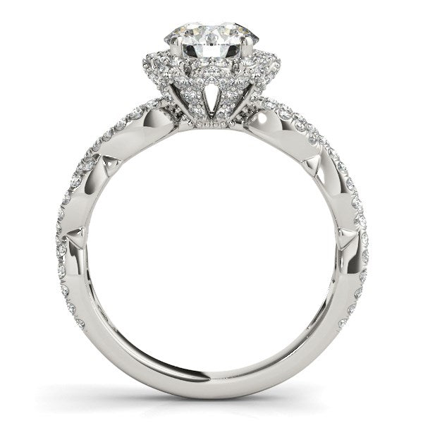 Bague de fiançailles en or blanc 14 carats avec diamant à tige fendue et motif floral (1 5/8 carat au total)