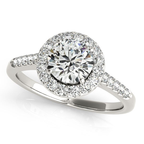 Bague de fiançailles halo de diamants en or blanc 14 carats (1 3/8 carat au total)