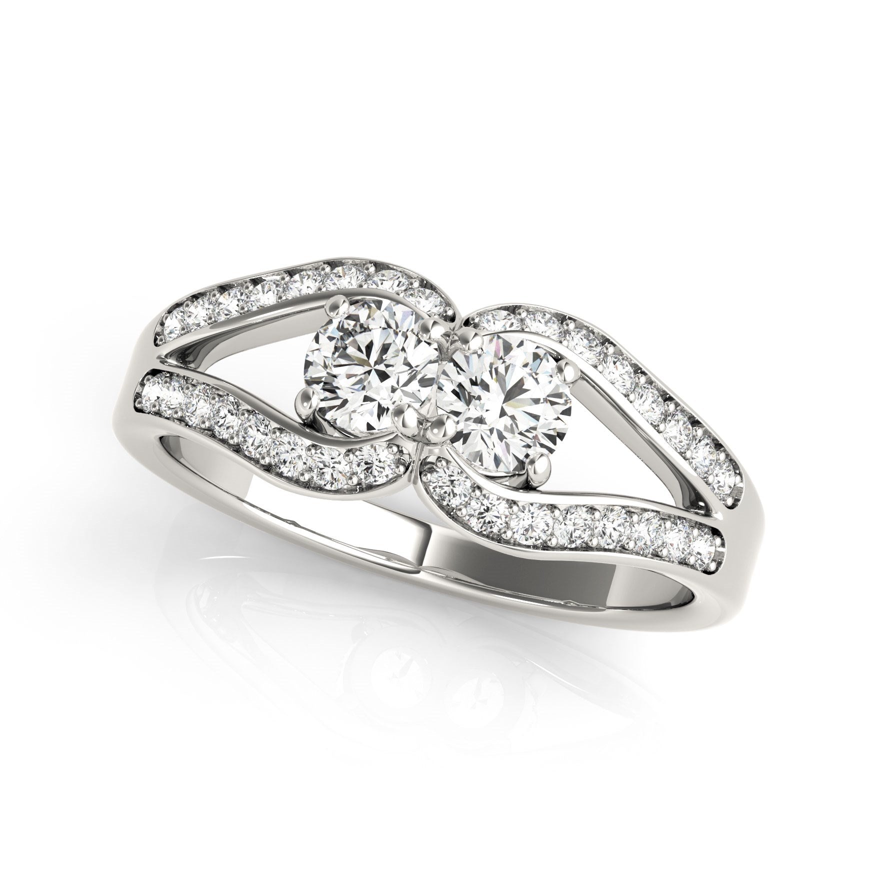 Anillo de diamantes con diseño de cuerpo dividido de dos piedras en oro blanco de 14 k (3/4 quilates)