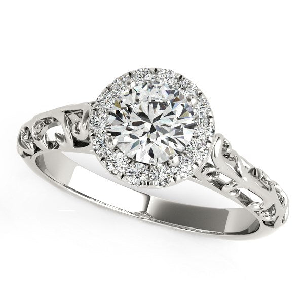 Bague de fiançailles en diamant rond de style antique halo en or blanc 14 carats (5/8 carat au total)
