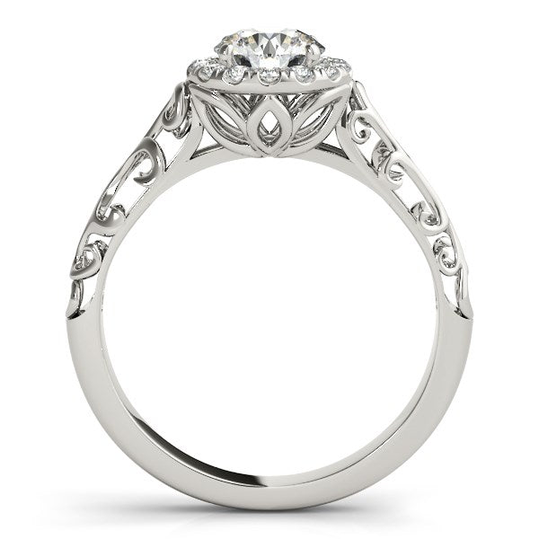 Bague de fiançailles en diamant rond de style antique halo en or blanc 14 carats (5/8 carat au total)