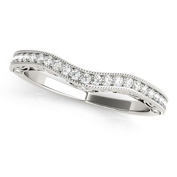 Alliance en or blanc 14 carats avec pavés milgrainés et diamants incurvés (1/5 carat au total)
