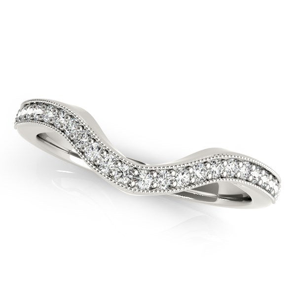 Alliance en diamant incurvé avec bordure milgrain en or blanc 14 carats (1/5 carat au total)