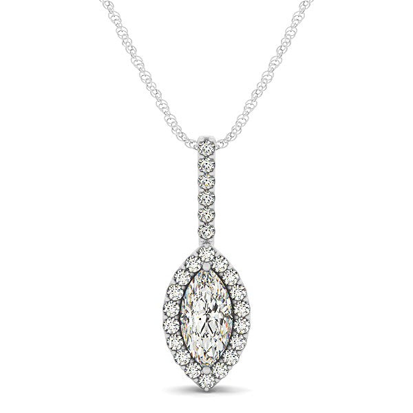 Colgante con halo de diamantes en forma de marqués en oro blanco de 14 k (2/3 quilates)
