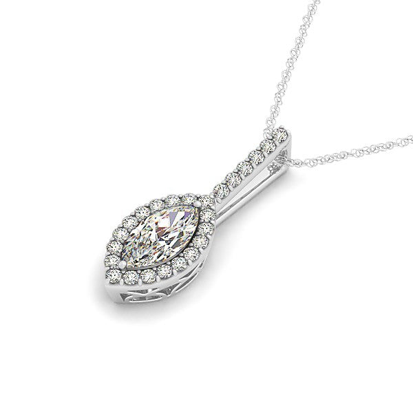 Colgante con halo de diamantes en forma de marqués en oro blanco de 14 k (2/3 quilates)