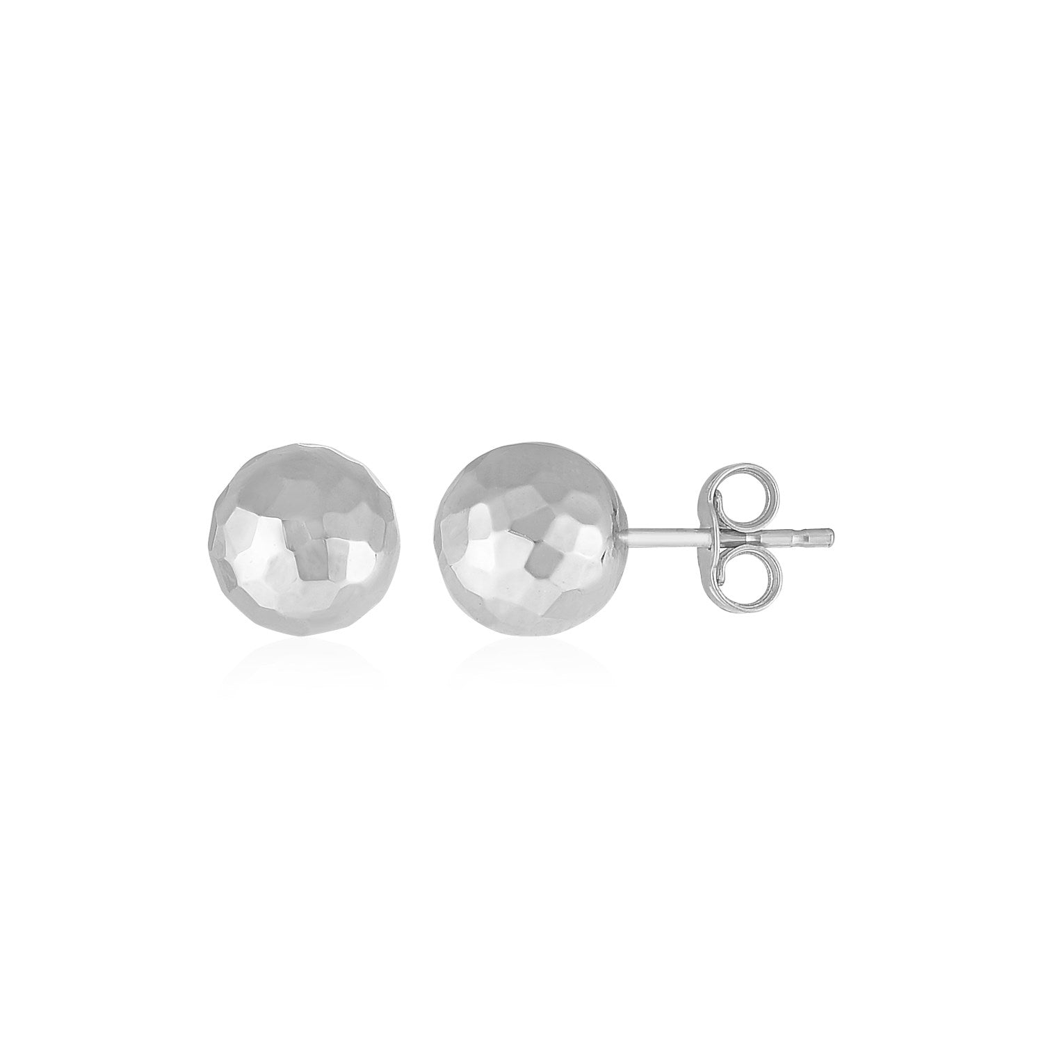Boucles d'oreilles boule en or blanc 14 carats avec texture facettée