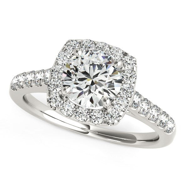 Anillo de compromiso de diamantes con halo de forma cuadrada en oro blanco de 14 k (1 1/2 quilates)