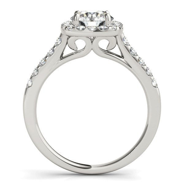 Anillo de compromiso de diamantes con halo de forma cuadrada en oro blanco de 14 k (1 1/2 quilates)