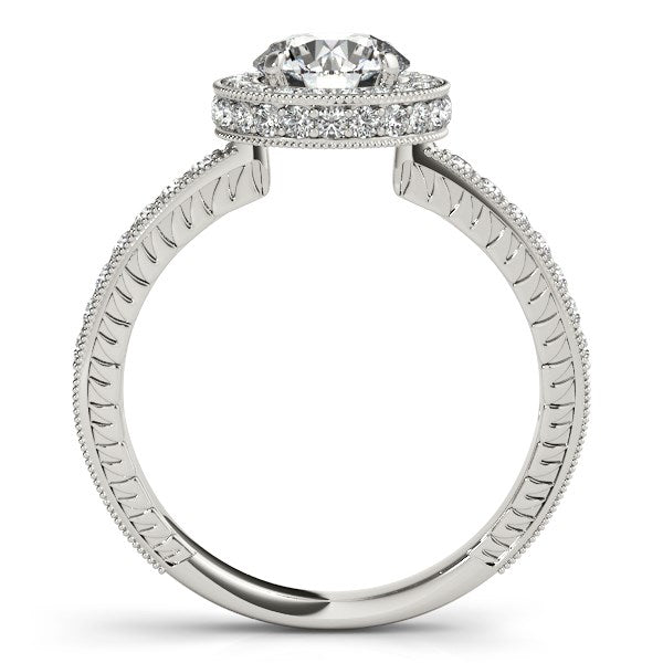 Bague de fiançailles pavé de diamants à bordure millegrain en or blanc 14 carats (1 1/2 carat au total)