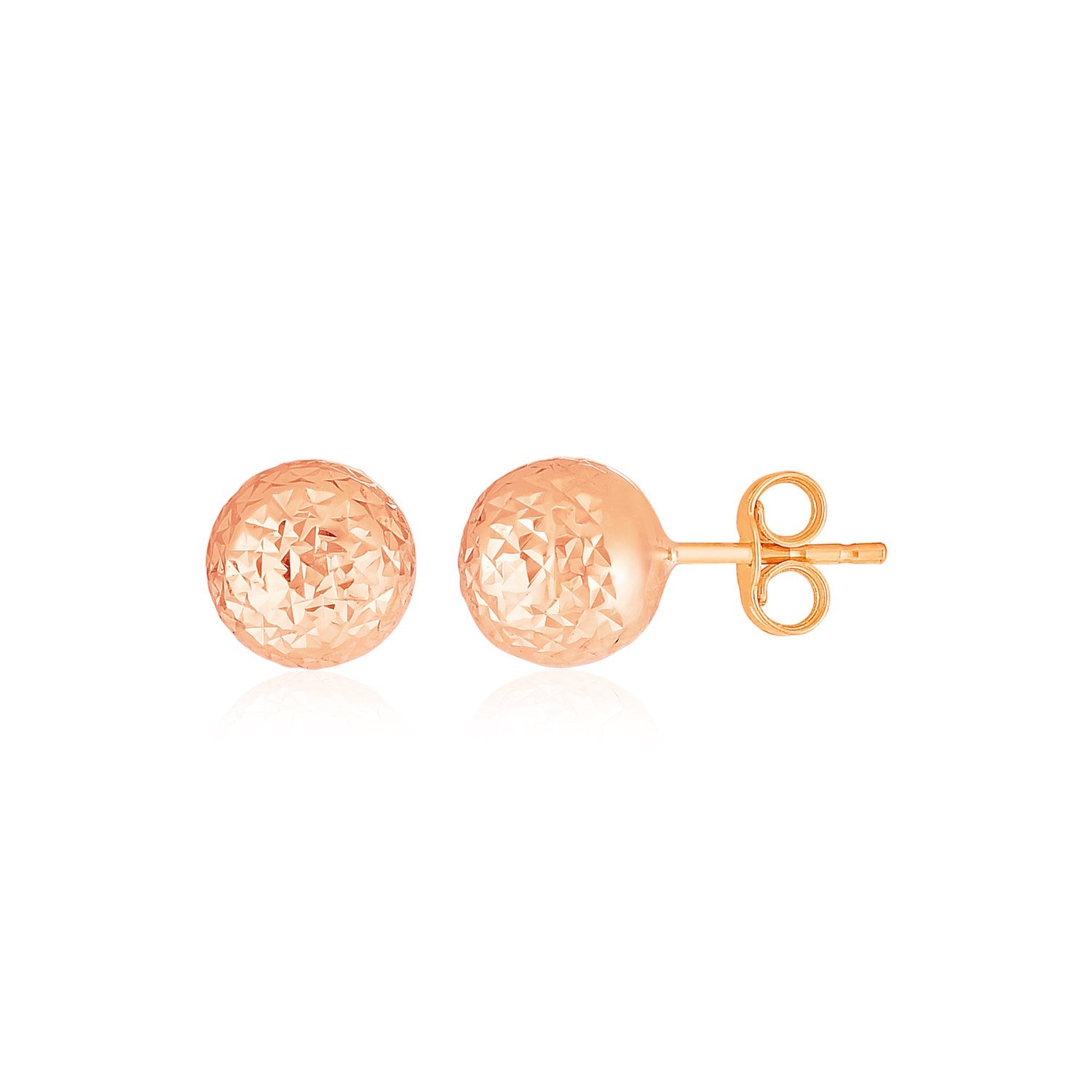 Boucles d'oreilles boule en or rose 14 carats avec texture taillée en cristal