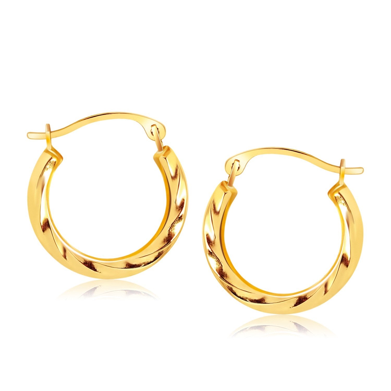 Boucles d'oreilles créoles en or jaune 10 carats de style poli texturé (diamètre 5/8 pouce)