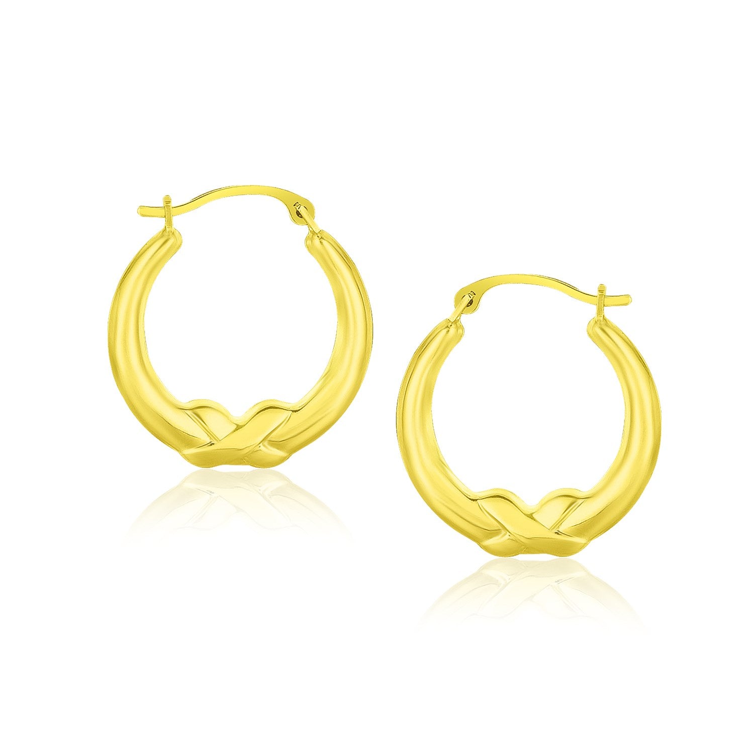 Boucles d'oreilles créoles rondes à motif X en or jaune 10 carats