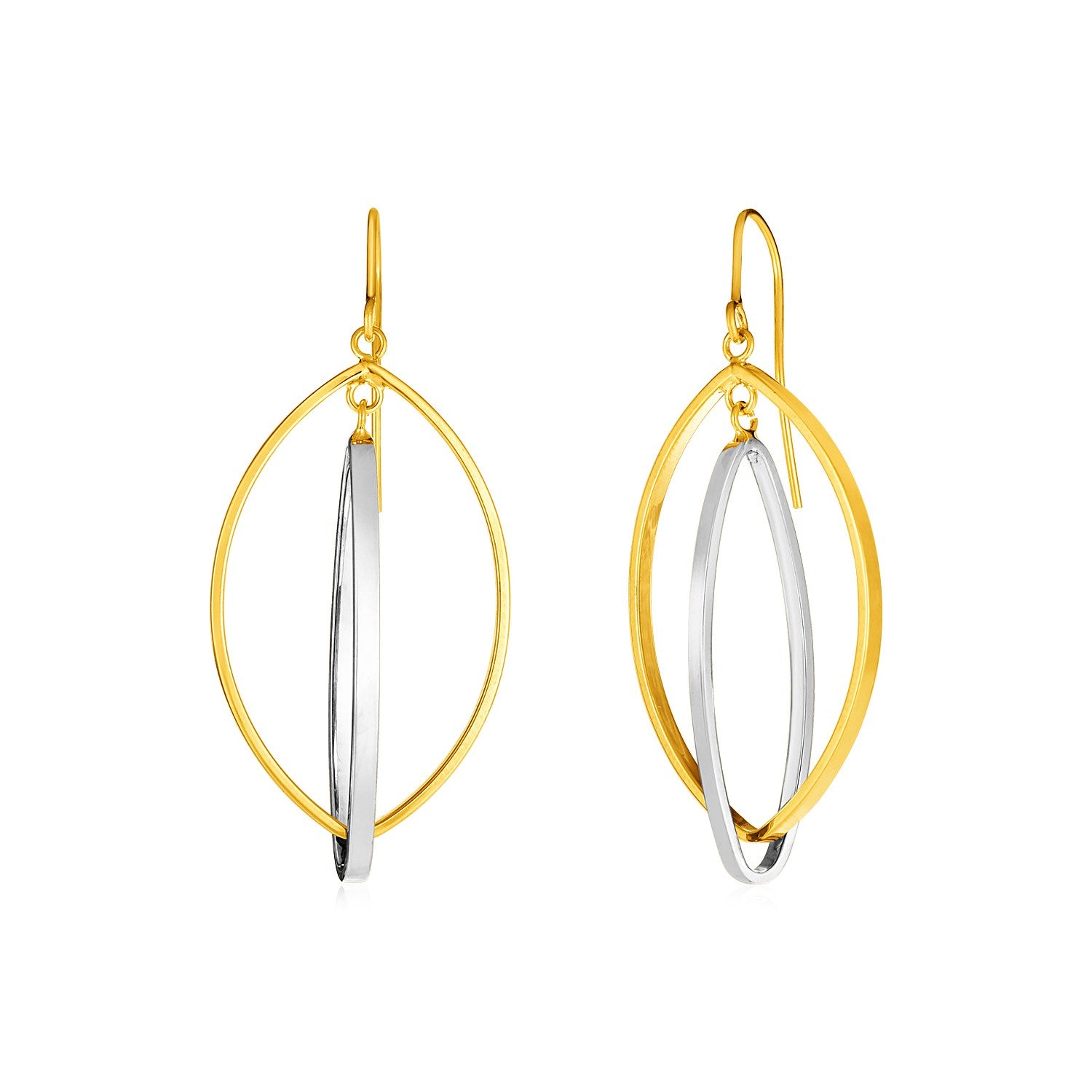 Aretes de oro de dos tonos de 14 k con colgantes de marquesa entrelazados