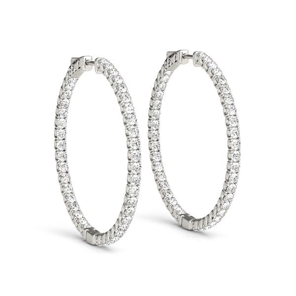 Boucles d'oreilles créoles en or blanc 14 carats avec serti à griffes partagées (2 carats au total)