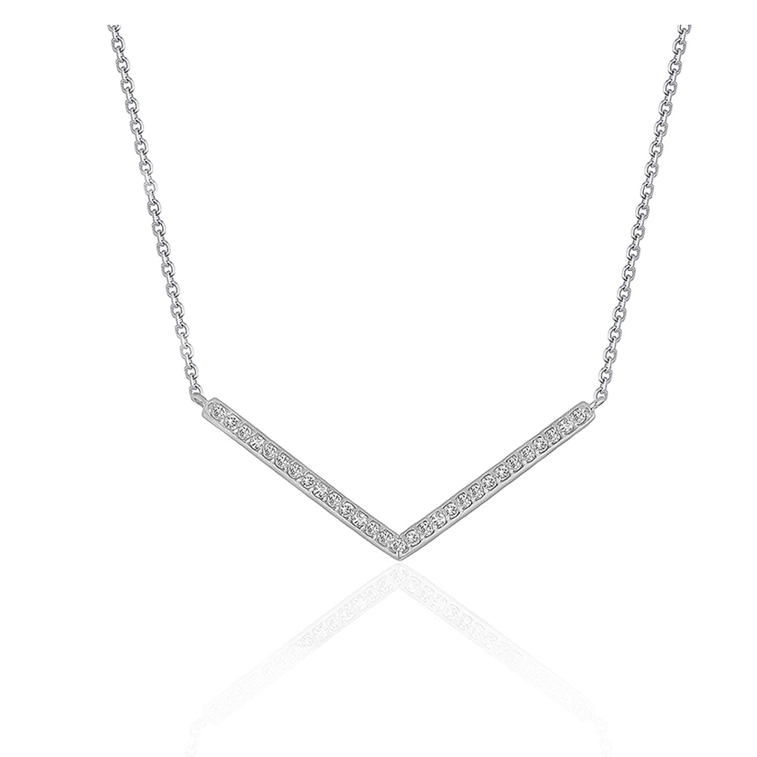 Pendentif chevron diamant en or blanc 14 carats (1/3 carat au total)