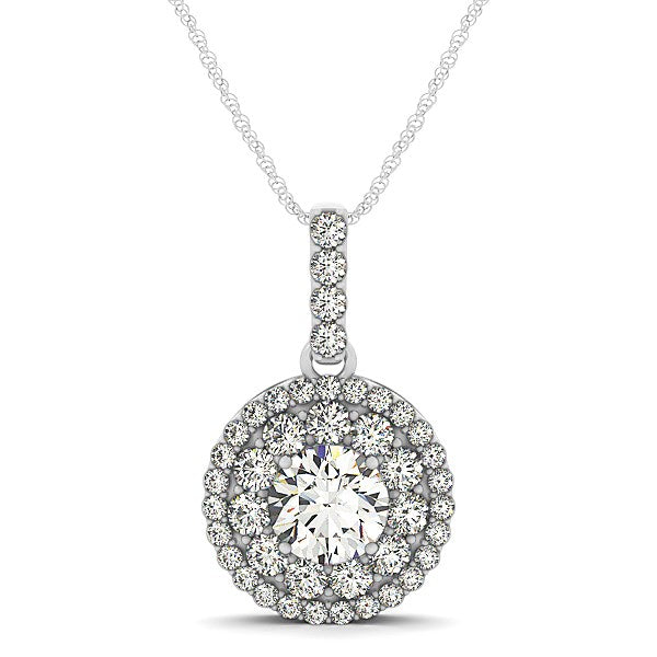 Pendentif de forme ronde en or blanc 14 carats avec halo de diamants (1 1/4 carat au total)