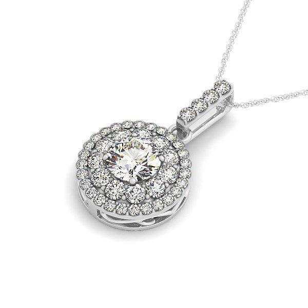 Pendentif de forme ronde en or blanc 14 carats avec halo de diamants (1 1/4 carat au total)