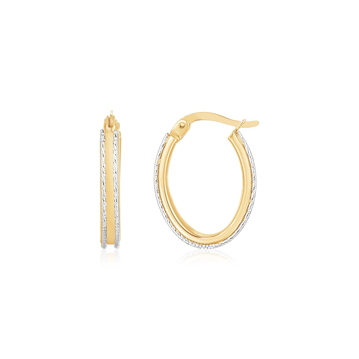 Aretes de aro ovalados de talla diamante en oro de dos tonos de 14 quilates
