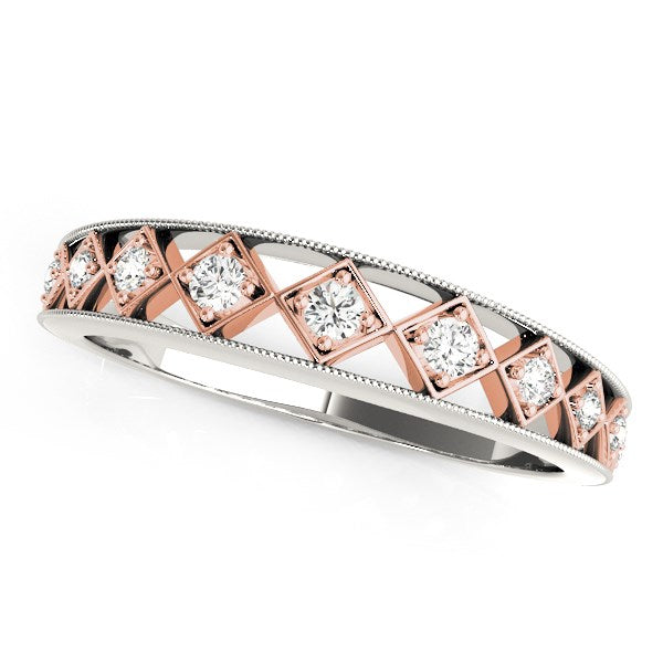 Alliance en or blanc et or rose 14 carats avec diamants uniques (1/10 carat au total)