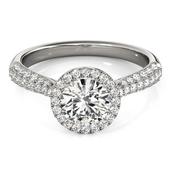 Anillo de compromiso de diamantes con halo de oro blanco de 14 k con banda pavé (1 1/3 quilates)