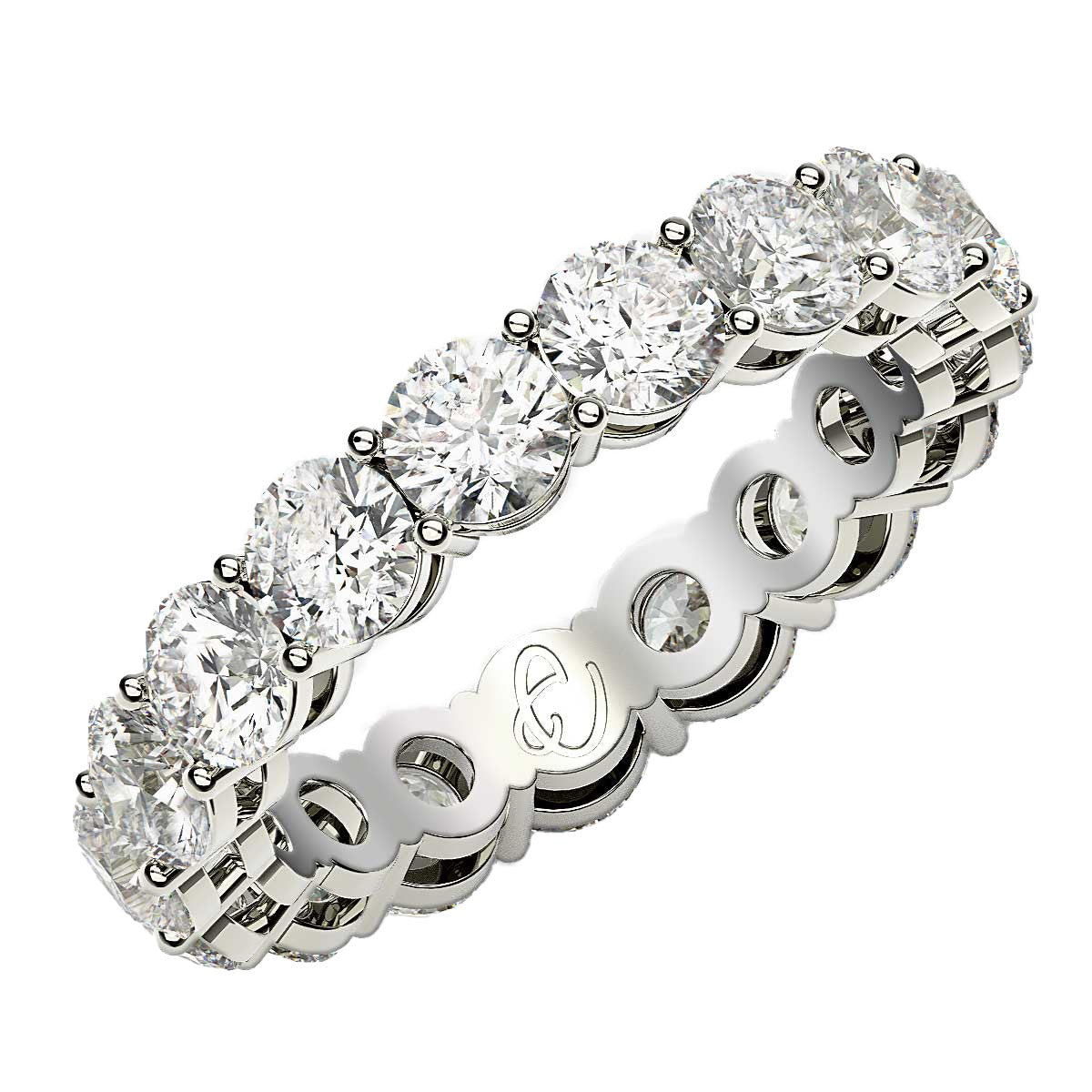 Anillo de eternidad con diamantes cultivados en laboratorio de talla redonda en oro blanco de 14 k (3 quilates FG/VS2)