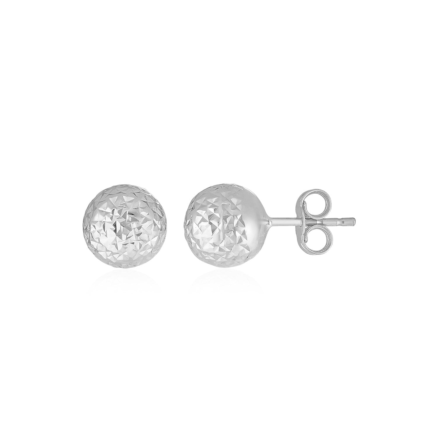 Boucles d'oreilles boule en or blanc 14 carats avec texture taillée en cristal