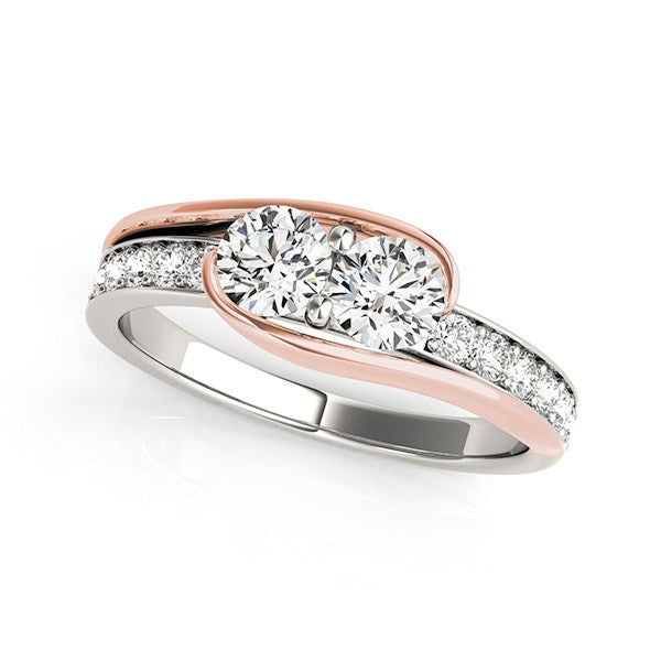 Anillo de dos diamantes con piedras en oro blanco y rosa de 14 k (3/4 quilates)