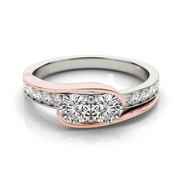 Anillo de dos diamantes con piedras en oro blanco y rosa de 14 k (3/4 quilates)