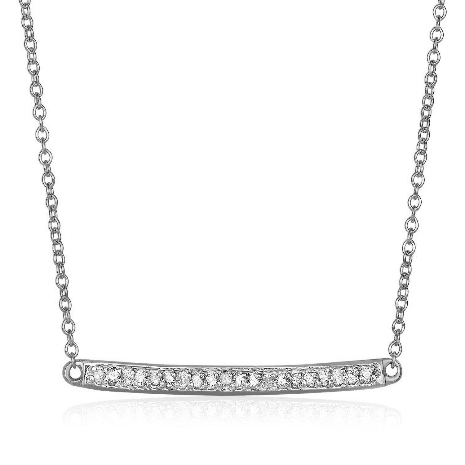 Collier en or blanc 14 carats avec barre d'or et de diamants (1/10 carat au total)