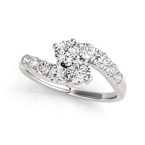Anillo de diamantes con diseño de dos piedras superpuestas en oro blanco de 14 k (1 cttw)