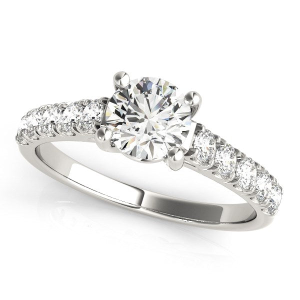 Anillo de compromiso de diamantes con engarce de enrejado redondo en oro blanco de 14 k (1 qttw)