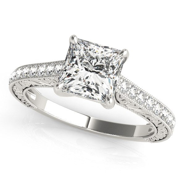 Anillo de compromiso de diamantes de talla princesa en oro blanco de 14 k (1 1/4 quilates)